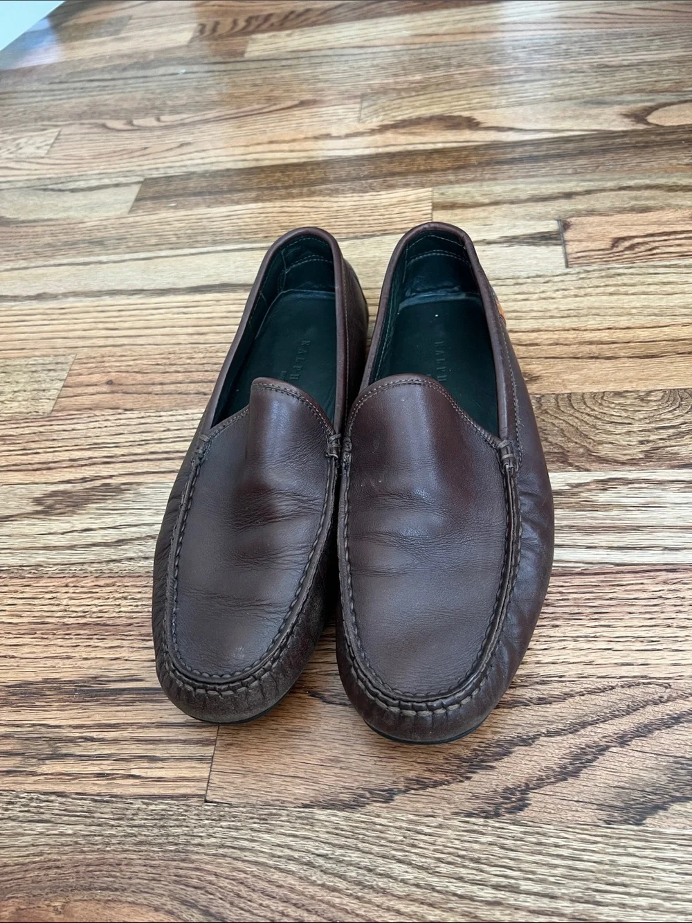 Ralph Lauren Brown Leather Slip-On Loafers - Picture 1 of 7
